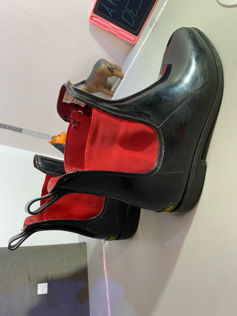 Lauren Ralph Lauren Rain Boots Black Red Chelsea Waterproof Women Size 7 B